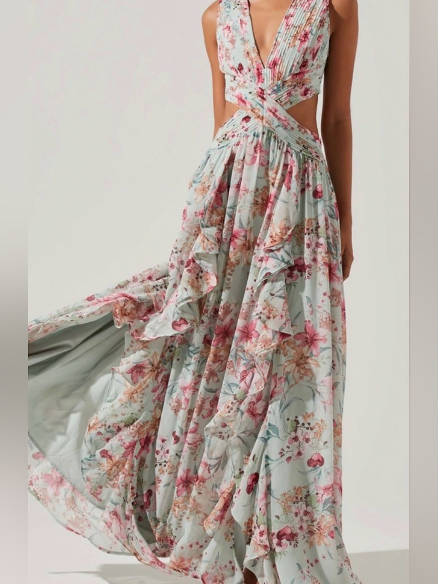 Astr The Label Noya Maxi Dress- Aqua Pink Floral